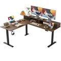 Agilestic 63 inch dark walnut L-shaped electric standing desk with drawer