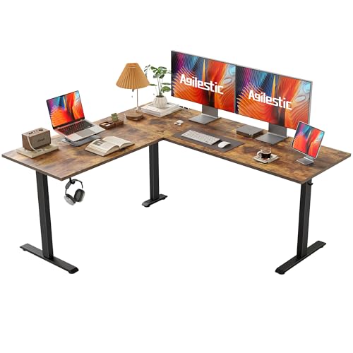 Agilestic 63 x 55 inch rustic brown L-shaped electric standing desk