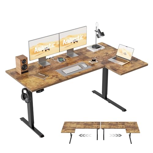 Agilestic 55 x 28 inch brown reversible L-shaped electric standing desk