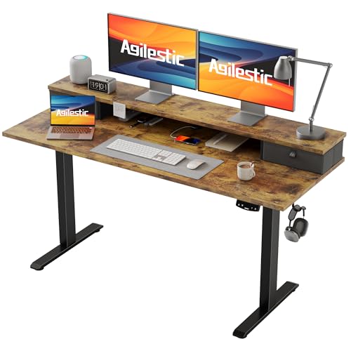 Agilestic 55 x 24 inch rustic brown electric standing desk with drawers